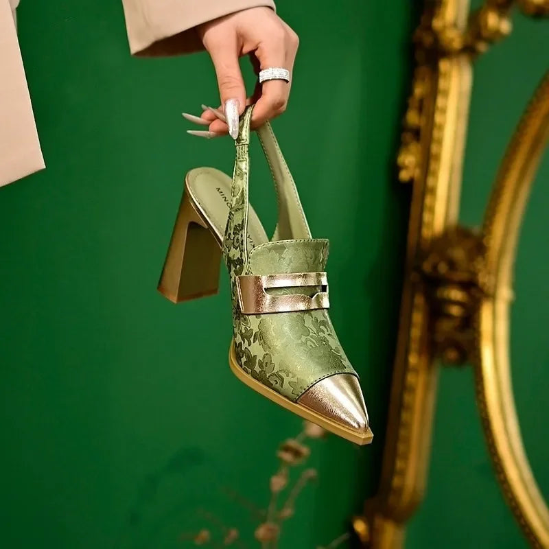 Sandals Designer Pointed Toe Women High Heels Print Random Shoes Sexy Summer Dress Slingback Platform Mujer Zapatos Pumps