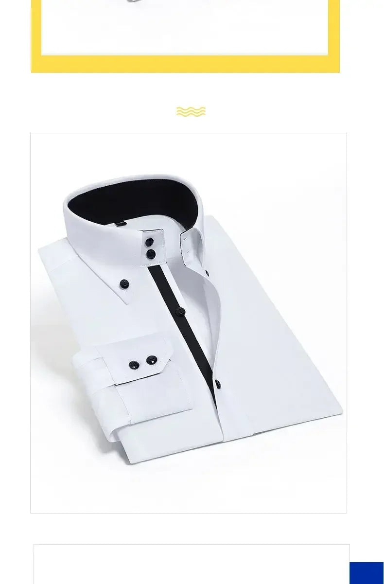 Men's Dress Shirt Autumn Spring Long Sleeve Business Blue Casual Shirts Female Coat Slim-fit Non-ironing Solid Color Black
