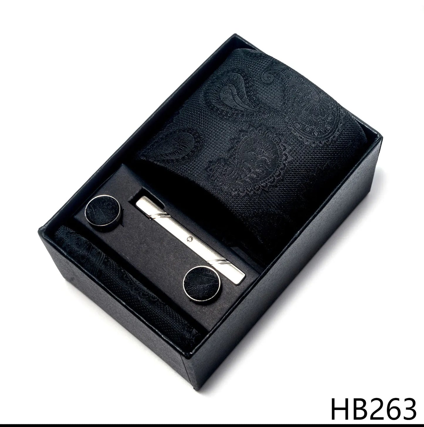 Luxury Brand 8 cm Tie Handkerchief Cufflink Clip Set For Men Wedding Gravata Suit Accessories Holiday Gift Box