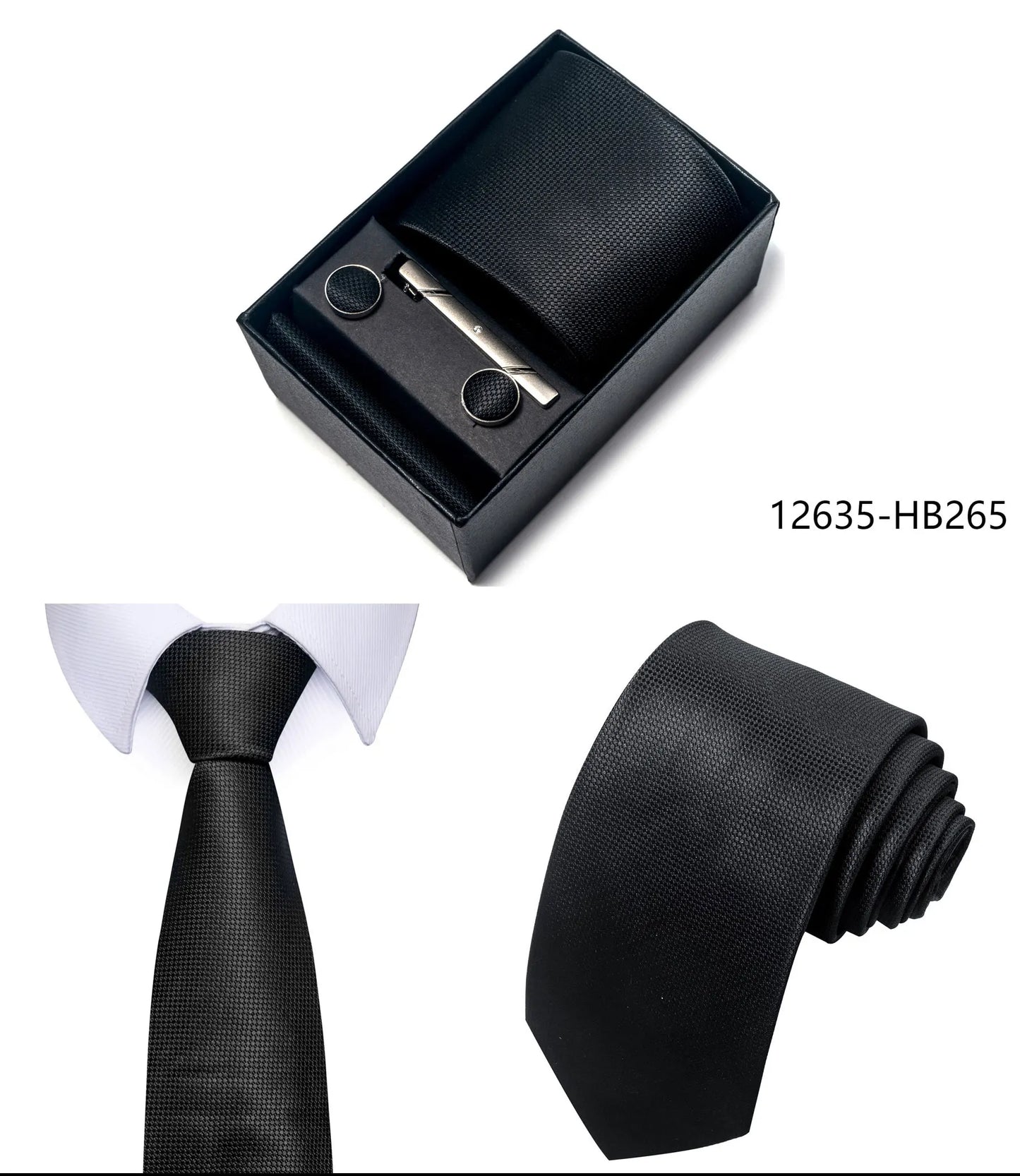 Luxury Brand 8 cm Tie Handkerchief Cufflink Clip Set For Men Wedding Gravata Suit Accessories Holiday Gift Box