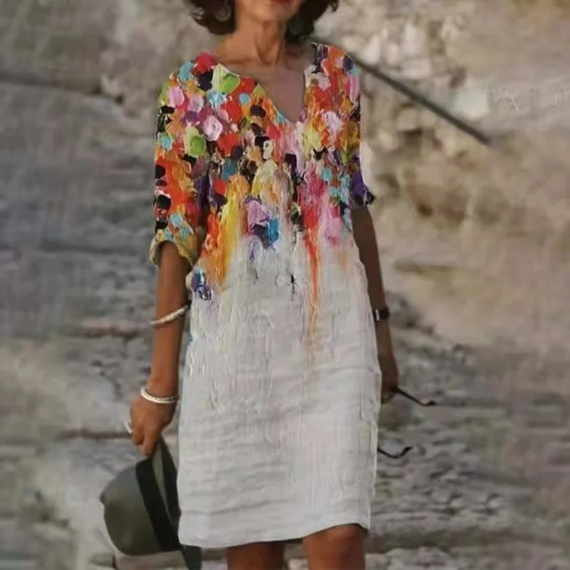 New Spring Women Loose Vintage Ruffles Dress Summer Large Big Printed Boho Casual Party Elegant Dresses