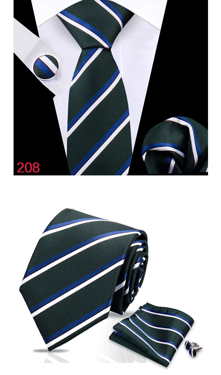Luxury Plaid Tie For Mens Necktie Handkerchief Pocket Square Cufflinks Set Jacquard Woven Ties Wedding Business Accessories