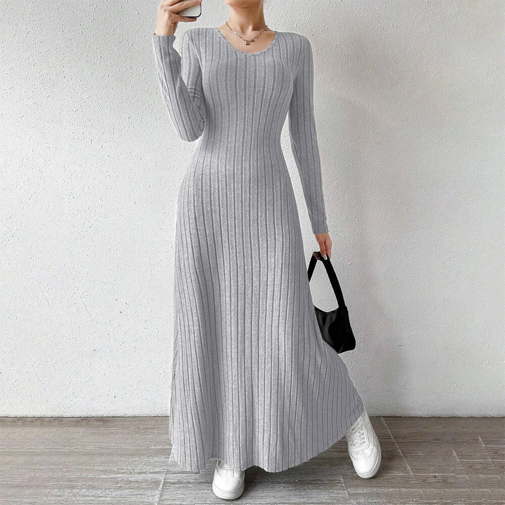 Mia Muse Women's Dresses All Season Office Lady Ventilate Solid Color Waist In Design Long Sleeve MIDI Lettuce Trim Suitable f