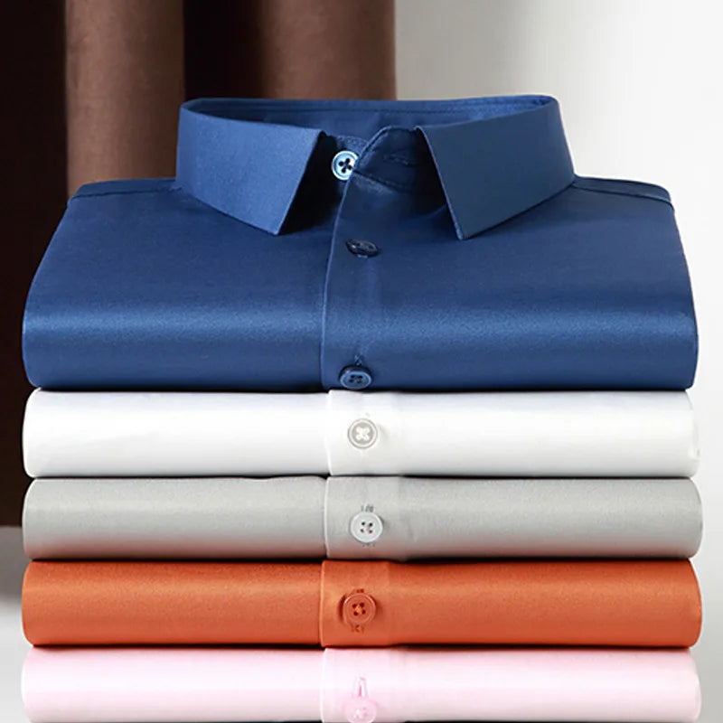 Quality Smooth Soft Anti-Wrinkle Men Shirts Long Sleeve Dress Shirts For Male Slim Social Business Blouse Solid Color Shirt 6XL