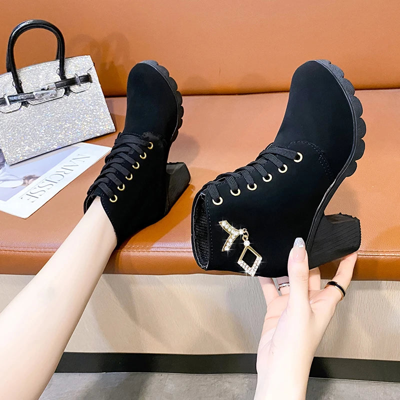 Comemore 2024 New Women Shoes Lace Up Ankle Boots Zapatos Mujer Fashion High Heels Ladies Casual Spring Pumps Platform Heel 42