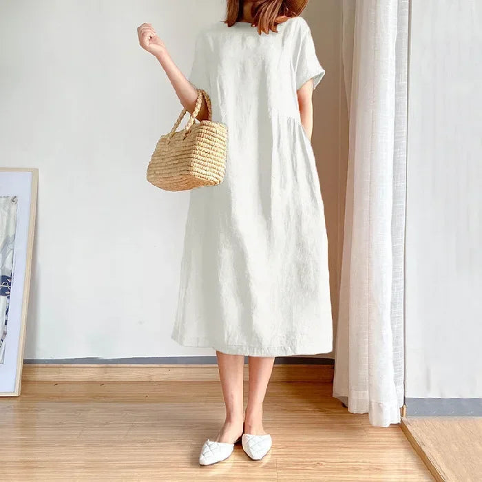 New in Spring Summer Women's Dress Elegant Casual Loose Short Sleeve Tops A-LINE Oversize Solid Midi Dresses for Women Clothing