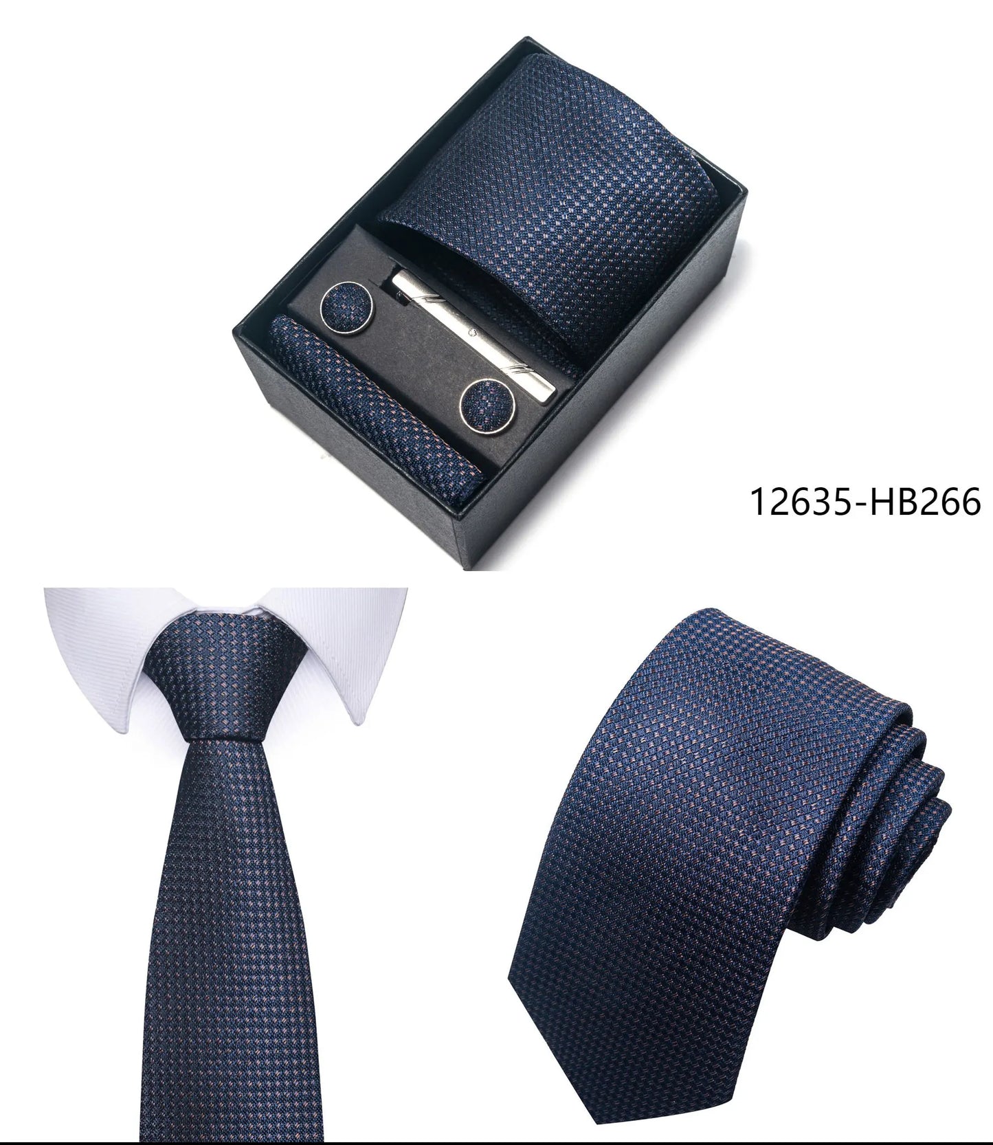 Luxury Brand 8 cm Tie Handkerchief Cufflink Clip Set For Men Wedding Gravata Suit Accessories Holiday Gift Box