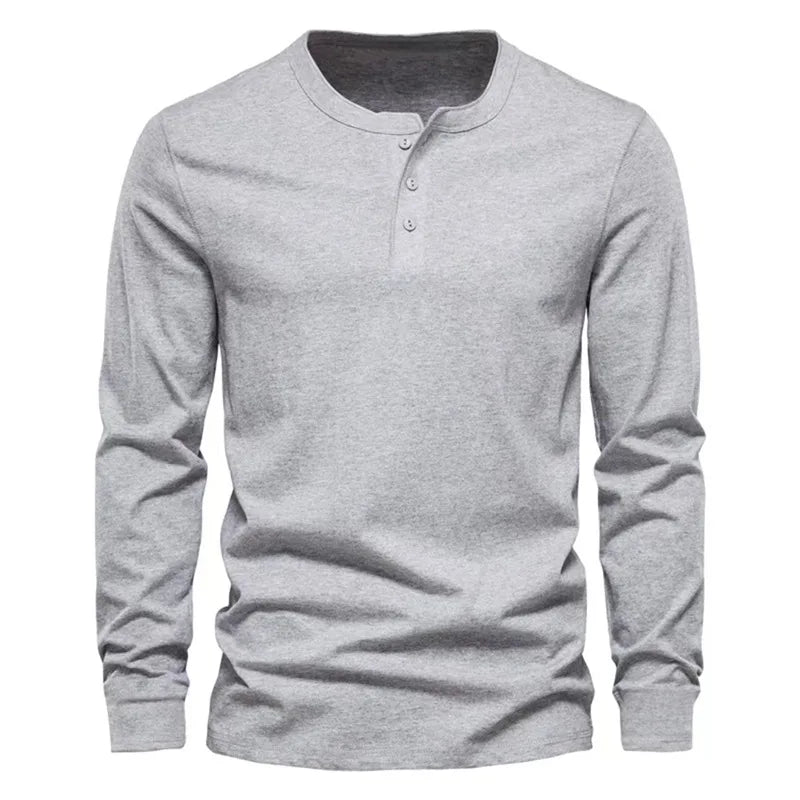 Cross-border Spring and Autumn Clothing European and American Men's T-Shirt Long-sleeved Men's Base Henry Shirt