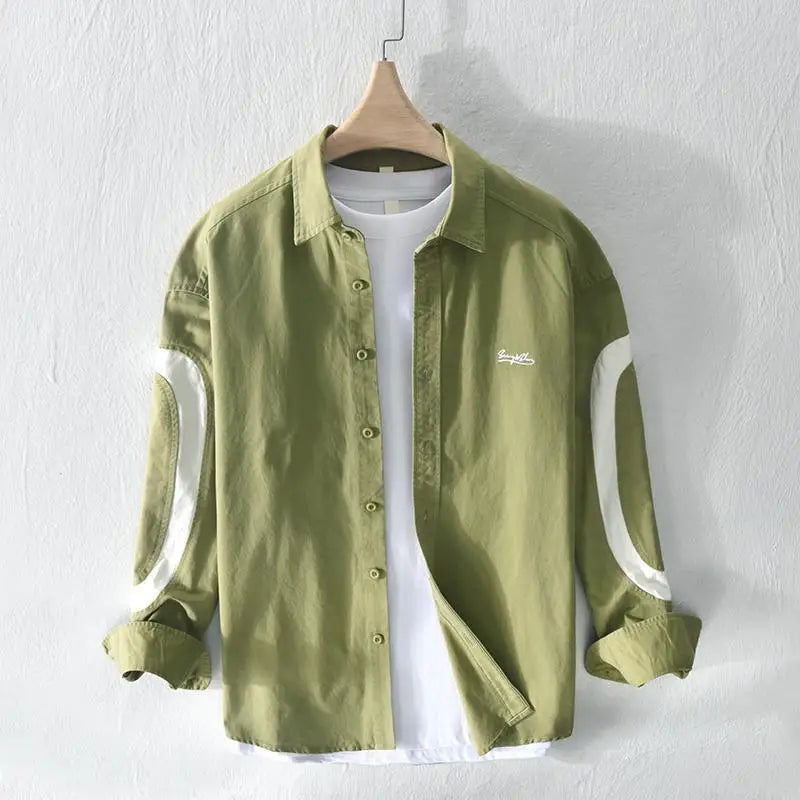 2024 New Spring and Summer Fresh Leisure Loose Embroidery Spliced Contrast Color Long Sleeve Workwear Thin Men's Shirt Coat