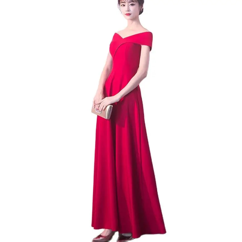 Spring Women Red Evening Party Dresses Short Sleeve V Neck Fit And Flare Long Maxi Summer Dress Lady Prom Gown Robe Longue Femme