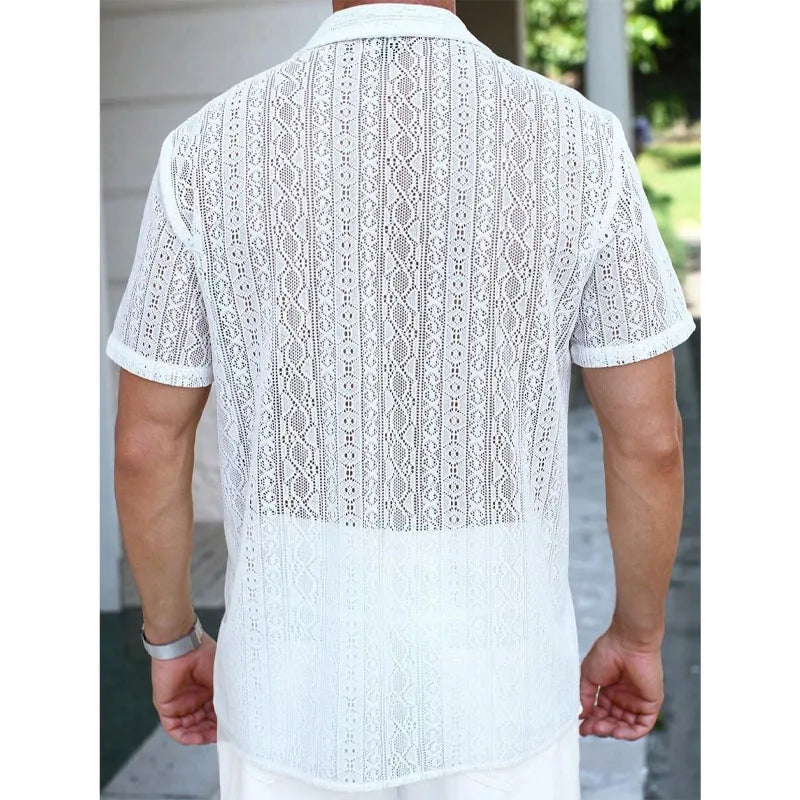 Spring and Summer Men's Sexy Short-sleeved Shirt, Outdoor Leisure Beach Men's Top Shirt, Comfortable Breathable Shirt for Men