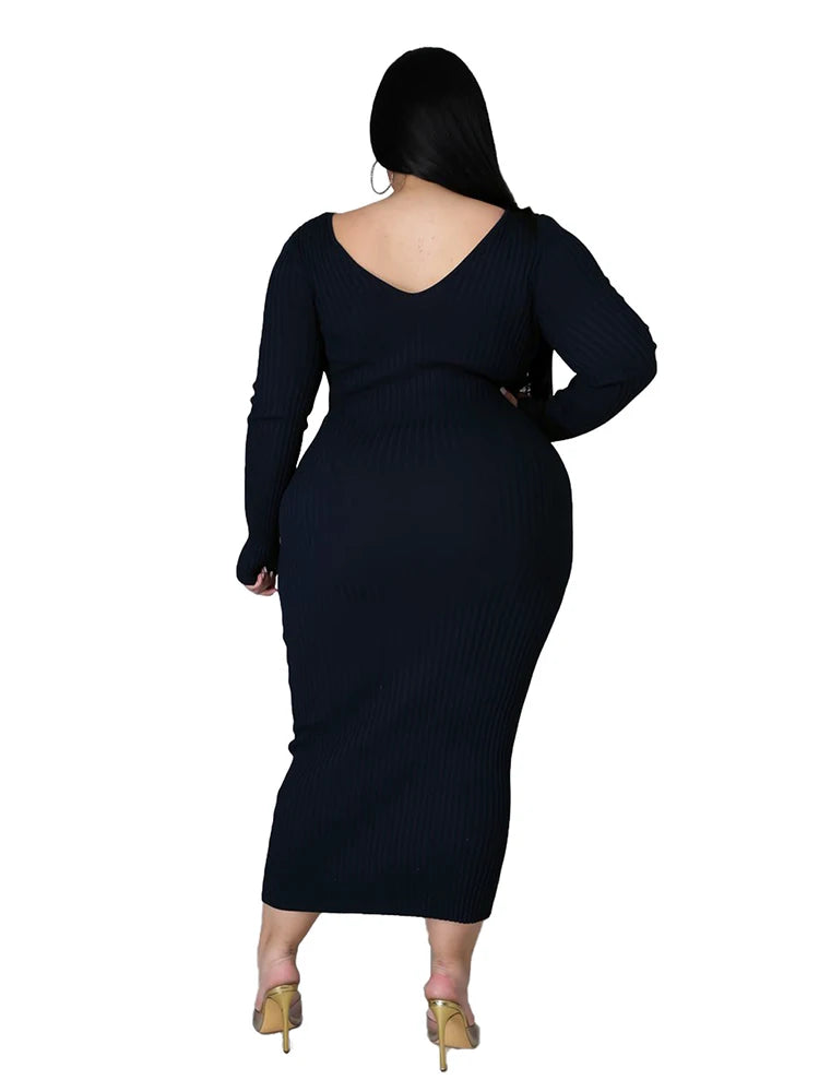 Ladies Knitted Sweater Dress Midi Dress Long Sleeves Chic and Elegant Plus Size Dresses for Women 4xl 5xl