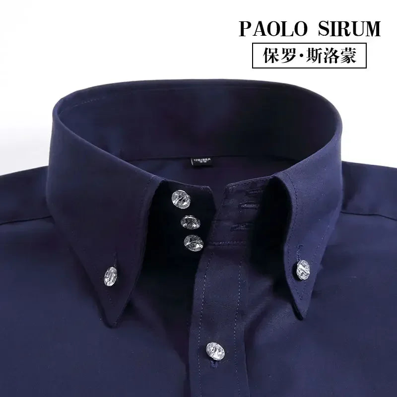 Men's Dress Shirt Autumn Spring Long Sleeve Business Blue Casual Shirts Female Coat Slim-fit Non-ironing Solid Color Black