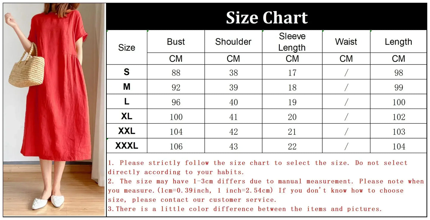 New in Spring Summer Women's Dress Elegant Casual Loose Short Sleeve Tops A-LINE Oversize Solid Midi Dresses for Women Clothing
