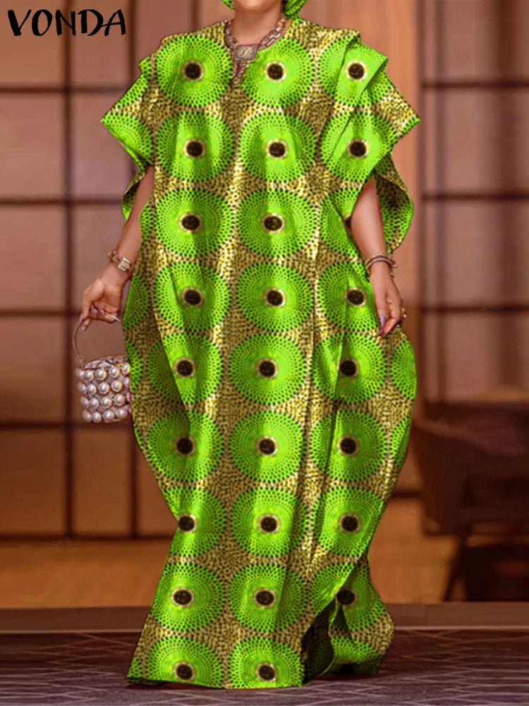Plus Size 5XL VONDA Printed Women Maxi Long Dress 2025 Summer Sundress Bohemian Party Vestidos Casual Loose Robe Femme