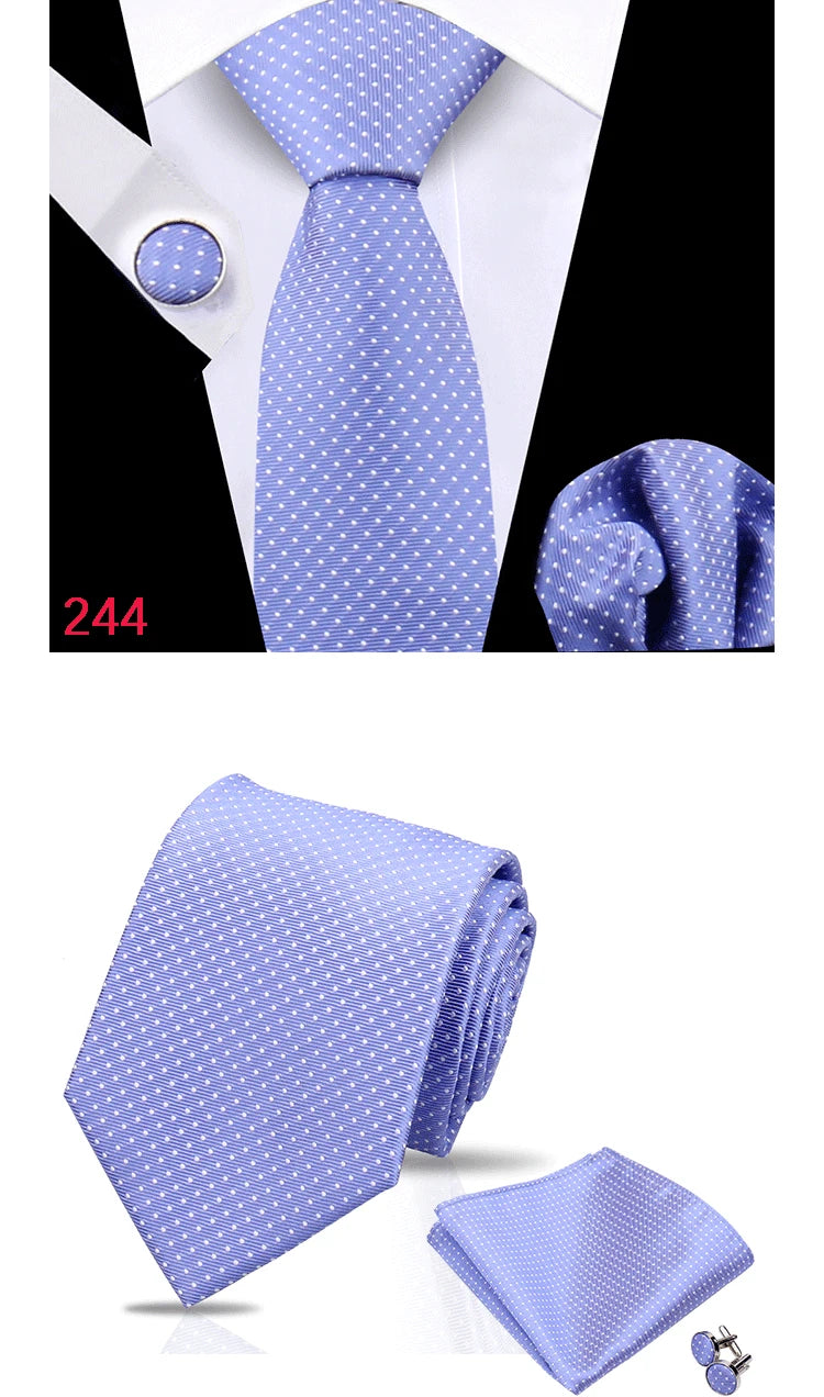 Luxury Plaid Tie For Mens Necktie Handkerchief Pocket Square Cufflinks Set Jacquard Woven Ties Wedding Business Accessories