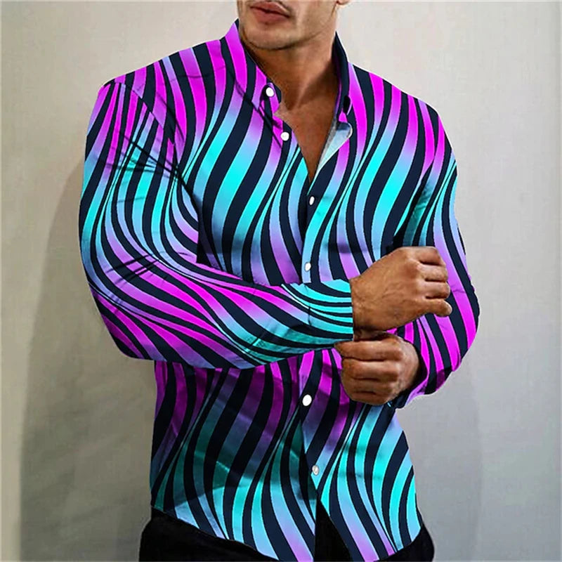 2024 Fashion Men's Elegant Shirt Spotted 3D Printed Lapel Button Up Classic Long Sleeve Shirt Temperament Men's Partywear