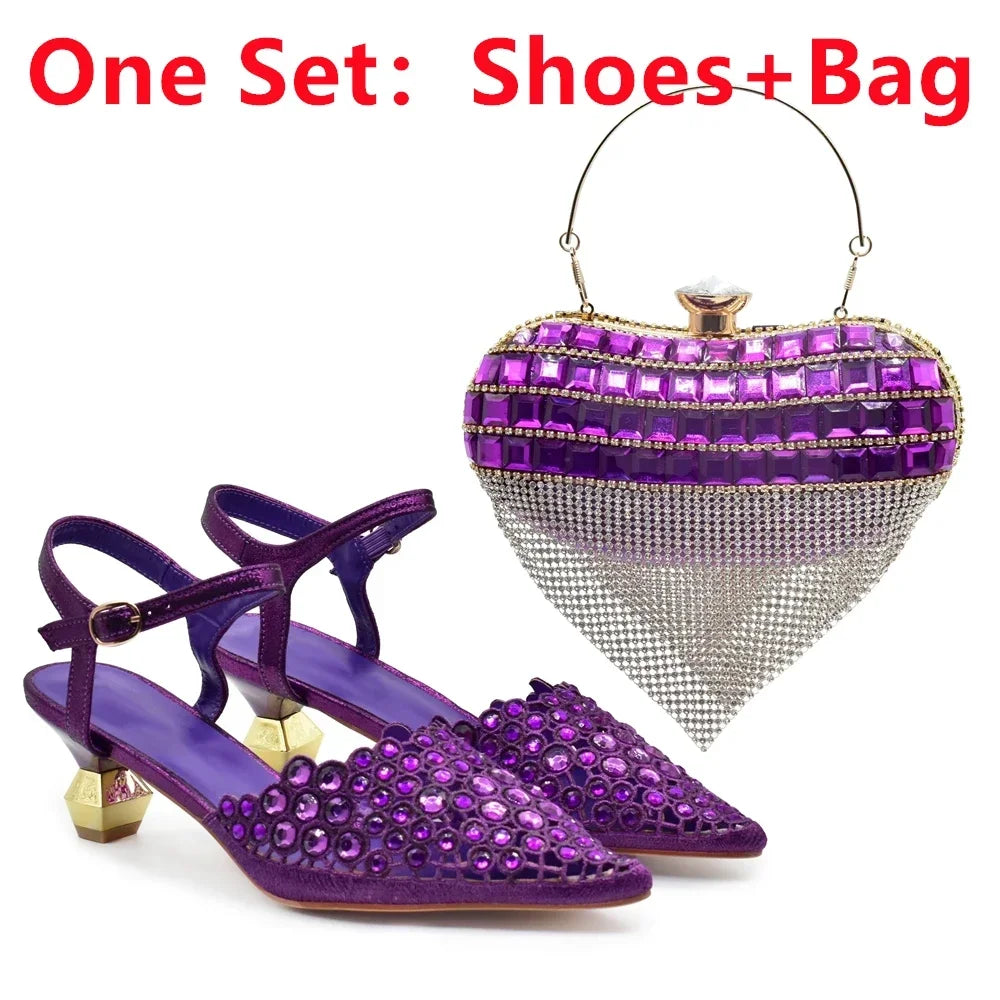 Hot Selling Pointed Toe Ladies Shoes Matching Bag Set for Nigeran Wedding Party Pumps Shoes for Women 2025 Designer Luxury
