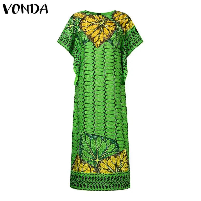 Summer Maxi Dress VONDA Sexy Bat-wing Sleeve Party Sundress 2024 Fashion Bohemian Printed Vestidos Casual Robe Oversized