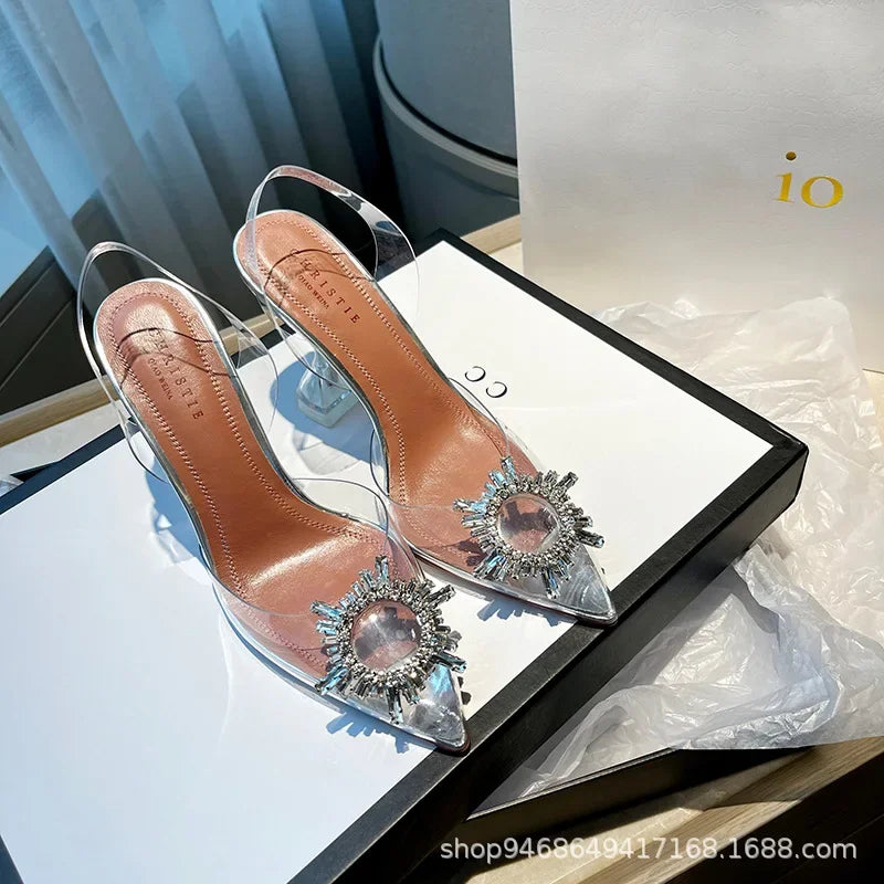 2024 Women Pumps Luxury Crystal Slingback High Heels Ladies Summer Shoes Pumps Woman Heeled Party Wedding Shoes Plus Size