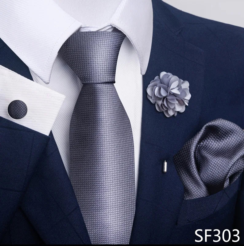 Luxury Mens Ties Floral Black Gold Ties Paisley NeckTie Pocket Square Cufflinks Brooch Set Men's Wedding Party Tie
