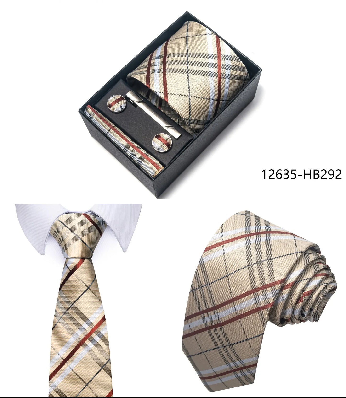 Luxury Brand 8 cm Tie Handkerchief Cufflink Clip Set For Men Wedding Gravata Suit Accessories Holiday Gift Box