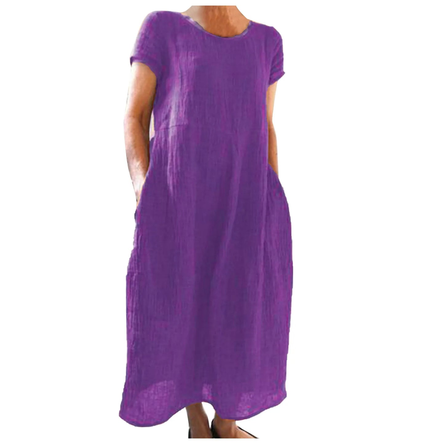 Spring Summer Woman Long Dress Office Lady Fshion Casual Loose Solid O-neck Short Sleeve Dresses For Women 2024 Female Robe