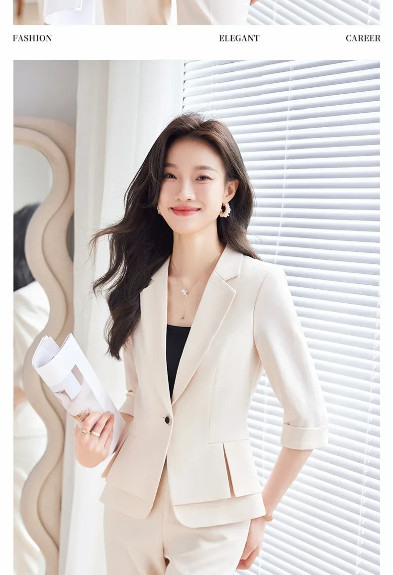 2024 Summer New Women's Petite Casual Seven-Half Sleeve Professional Workwear Purple Thin Suit Jacket Pants Set