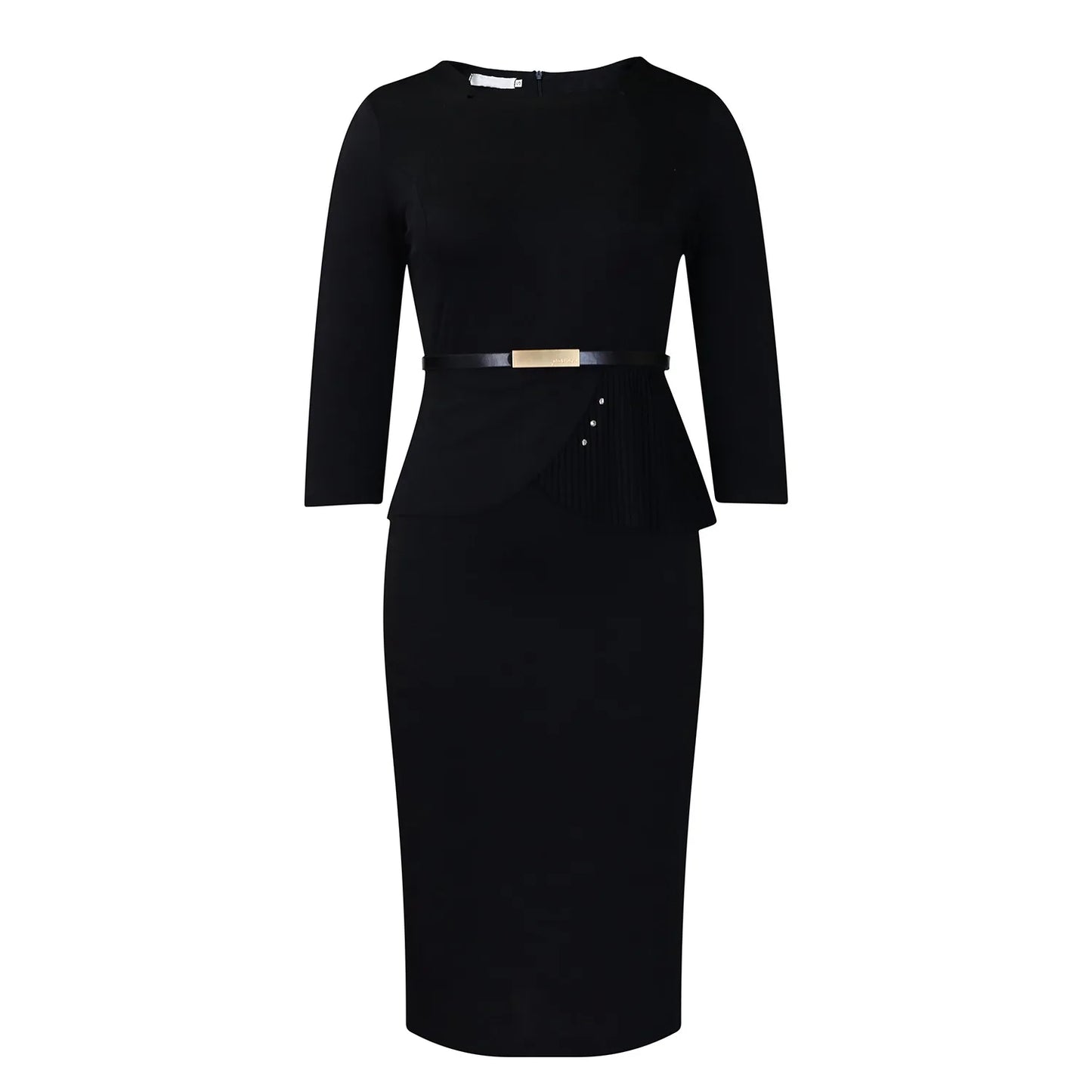 L-3XL Plus Size Elegant Midi Dress 2025 Spring Summer Women Office Lady Dress Casual 3/4 Sleeve Bandage Robe Oversize Dress