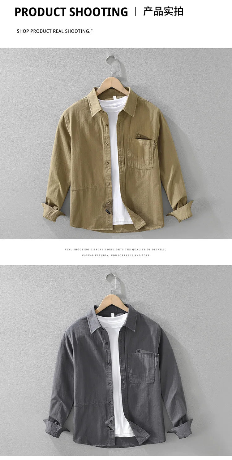 2025 New Spring Japan Workwear Long Sleeve Shirts 100% Cotton Fashion Versatile Artistic Casual Loose Tops Men Drop Shipping