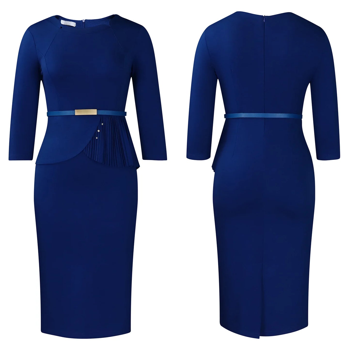 L-3XL Plus Size Elegant Midi Dress 2025 Spring Summer Women Office Lady Dress Casual 3/4 Sleeve Bandage Robe Oversize Dress