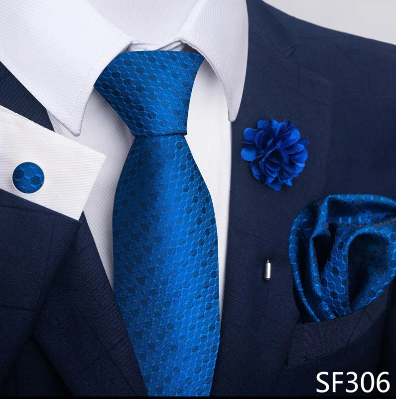 Luxury Mens Ties Floral Black Gold Ties Paisley NeckTie Pocket Square Cufflinks Brooch Set Men's Wedding Party Tie