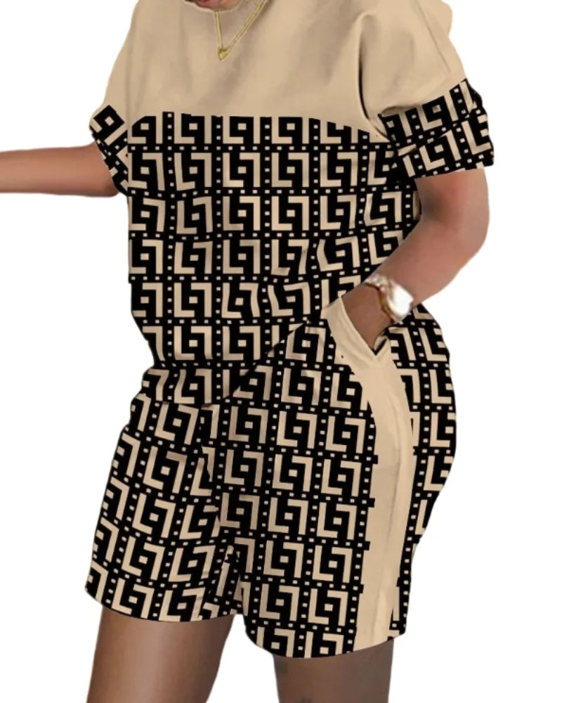 Women Casual Short Sleeve Two Piece Sets Women Outfit 2023 Summer Letter Printed Pocket Suit Female T Shirt Shorts 2 Pieces Set