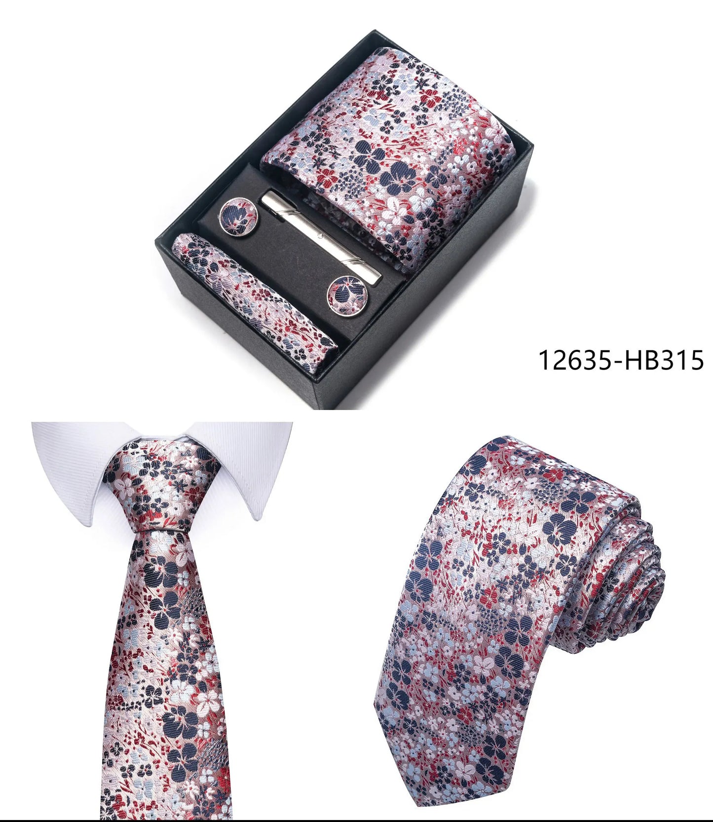Luxury Brand 8 cm Tie Handkerchief Cufflink Clip Set For Men Wedding Gravata Suit Accessories Holiday Gift Box
