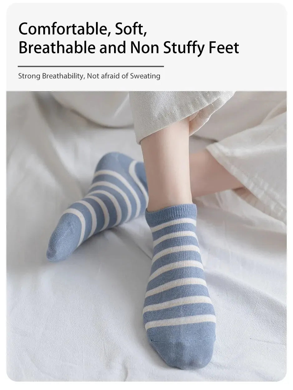 6 Pairs of Women's Spring and Summer Four Season Striped Plaid Fashion Trend Simple and Comfortable Sports Style Socks