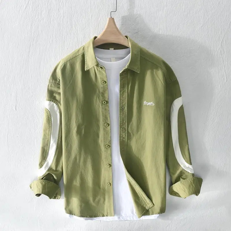 2024 New Spring and Summer Fresh Leisure Loose Embroidery Spliced Contrast Color Long Sleeve Workwear Thin Men's Shirt Coat