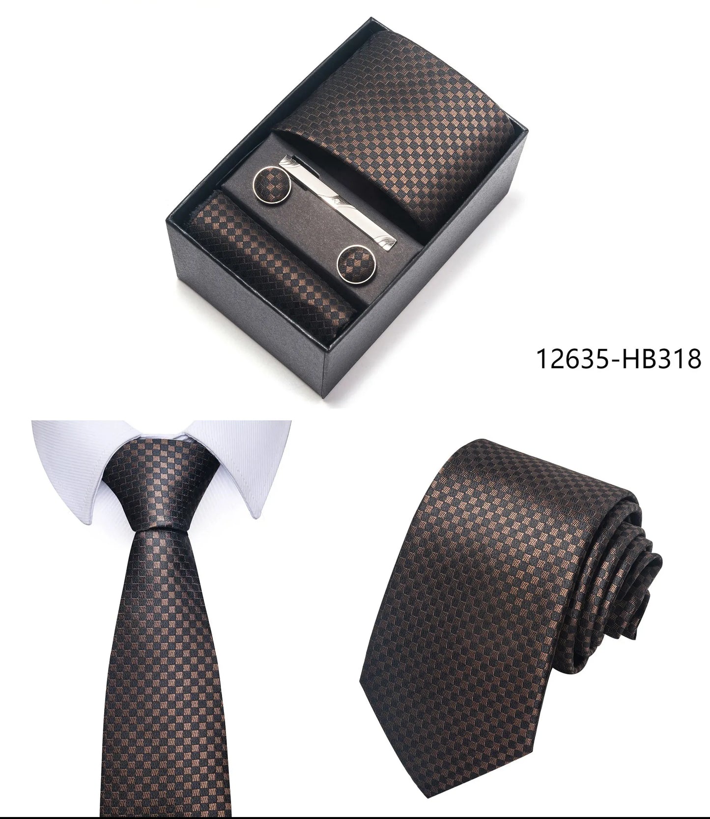 Luxury Brand 8 cm Tie Handkerchief Cufflink Clip Set For Men Wedding Gravata Suit Accessories Holiday Gift Box