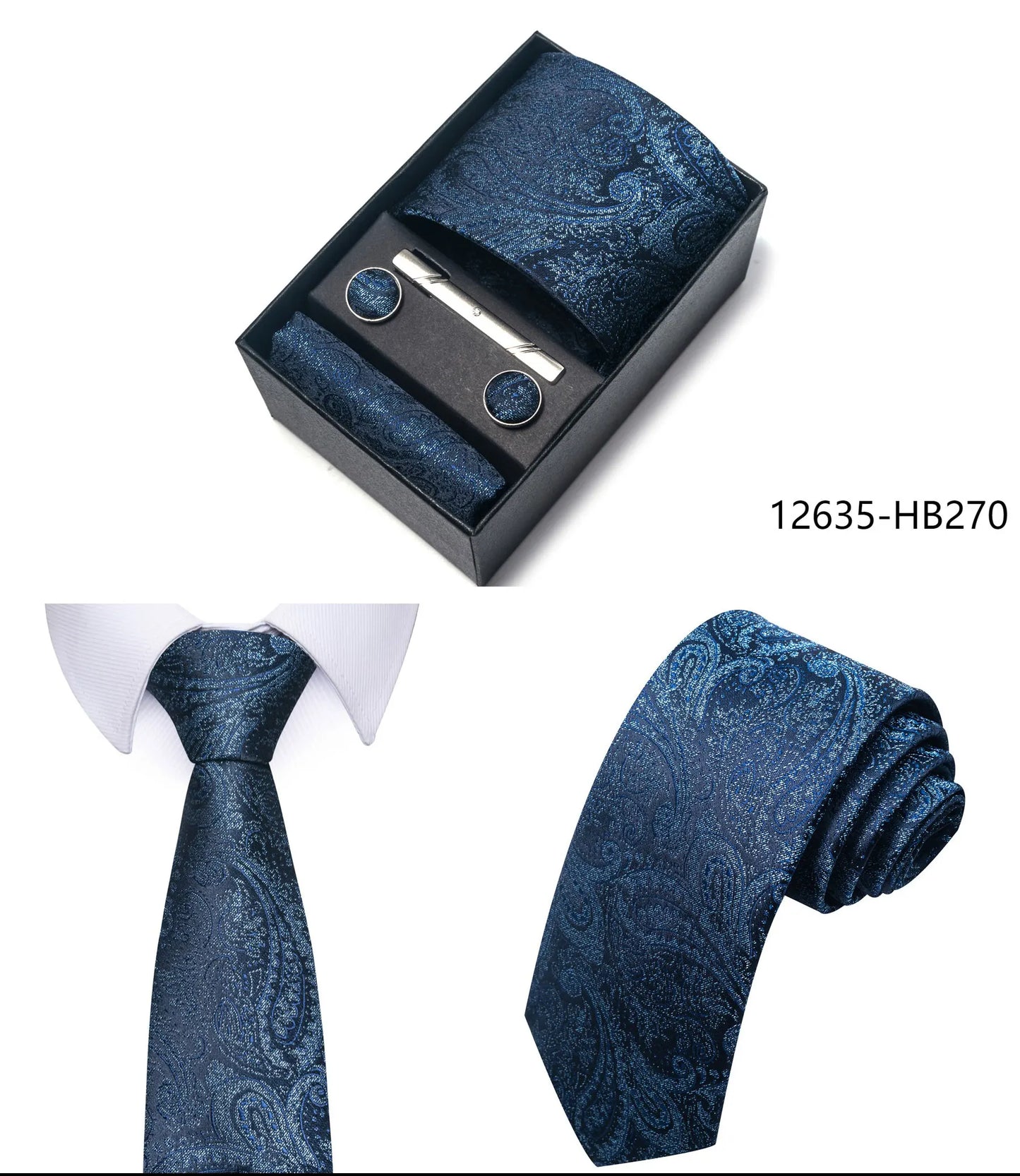 Luxury Brand 8 cm Tie Handkerchief Cufflink Clip Set For Men Wedding Gravata Suit Accessories Holiday Gift Box