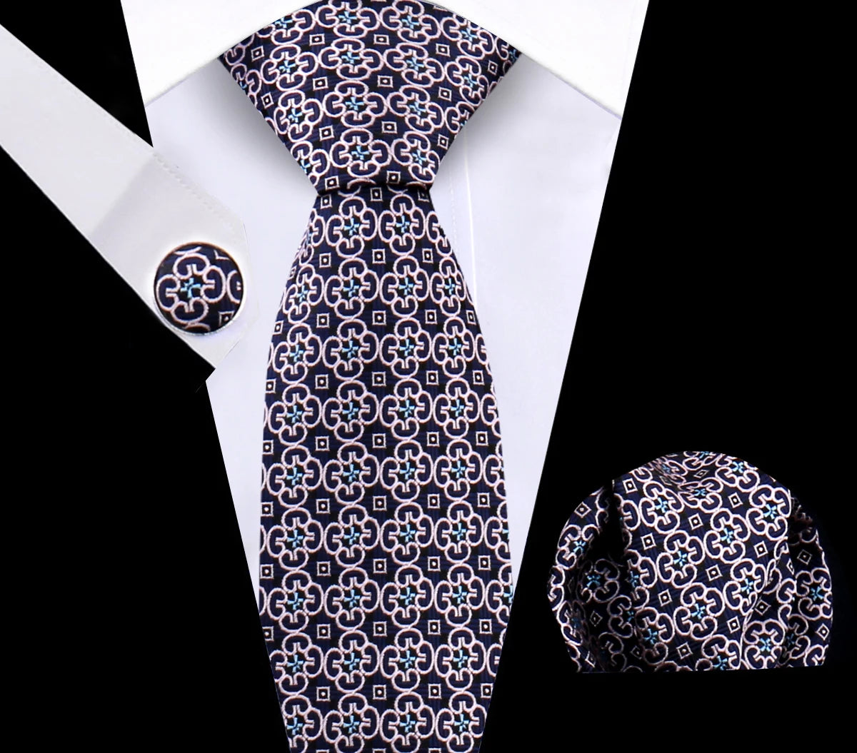Luxury Plaid Tie For Mens Necktie Handkerchief Pocket Square Cufflinks Set Jacquard Woven Ties Wedding Business Accessories