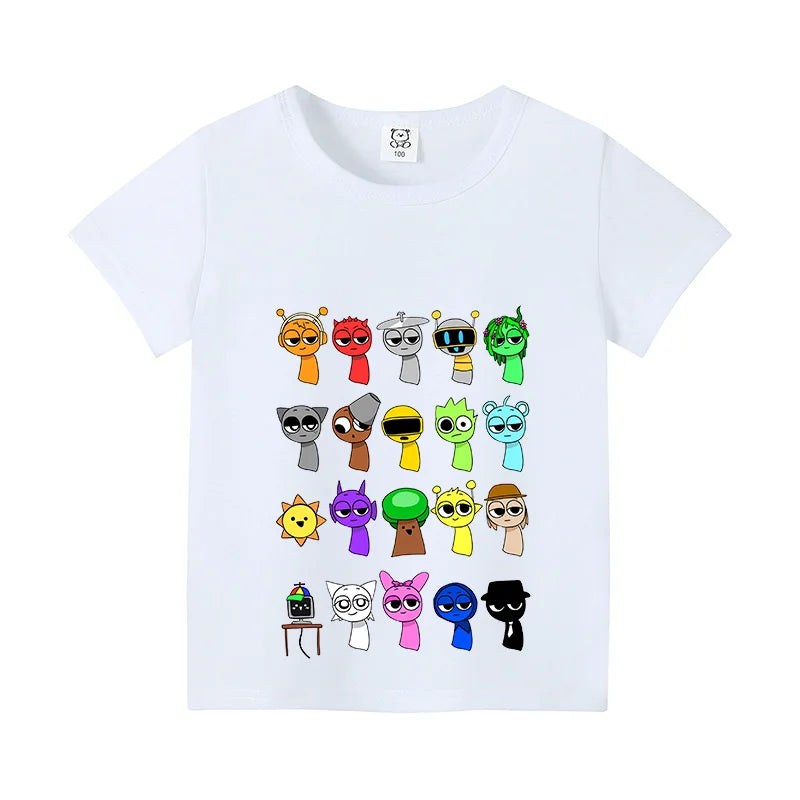 Sprunki Kids T-shirt Summer Children Incredibox Game Cotton Short Sleeve Top Boy Anime Fashion Cute Tee Girl Casual Clothes Gift
