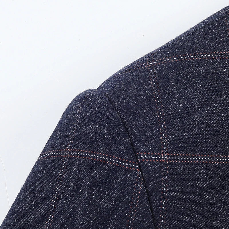 2024 New Spring and Autumn Coat Middle-aged Slim Fashion Handsome All Matching Plaid Suit Men Casual Polyester Blazer Mujer