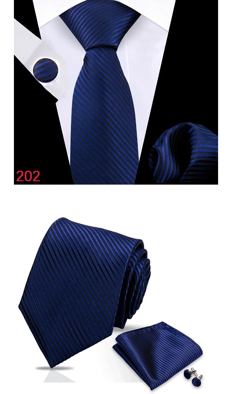 Luxury Plaid Tie For Mens Necktie Handkerchief Pocket Square Cufflinks Set Jacquard Woven Ties Wedding Business Accessories