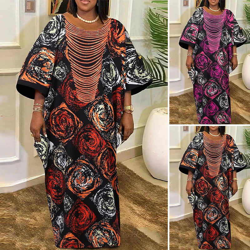 Plus Size VONDA Women Foral Printing Bohemian Maxi Dress 2025 Causal Puff Sleeve Sundress Holiday Eelgant Vestido NO Tassel