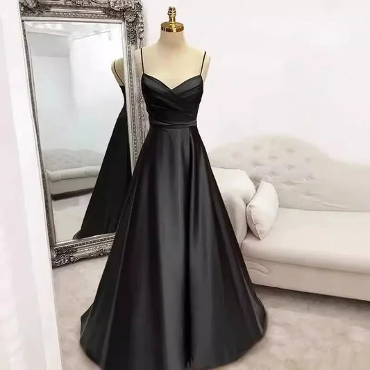 Spring and Summer New Evening Dress Women's Strap Sexy Party Birthday Banquet Evening Dress Temperament Long Satin Dress 2025