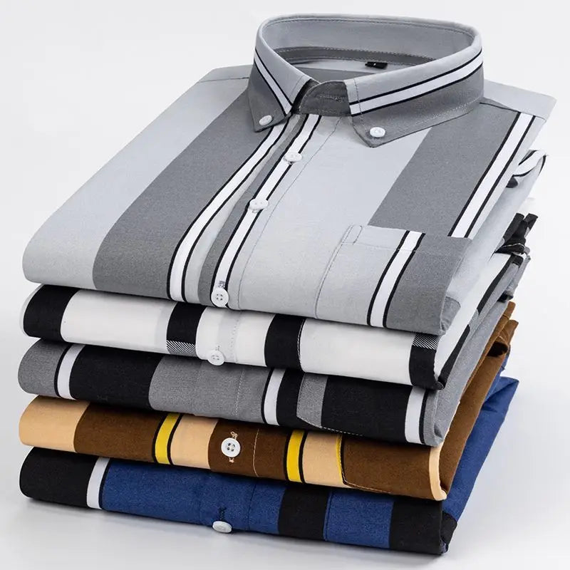 Spring Autumn Fashion Striped Printing Men's Clothing Blouse Casual Buttons POLO Collar Long Sleeve Breathable Thin Style Shirts