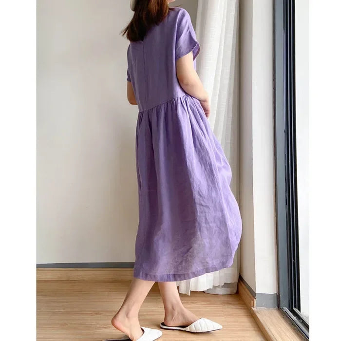 New in Spring Summer Women's Dress Elegant Casual Loose Short Sleeve Tops A-LINE Oversize Solid Midi Dresses for Women Clothing