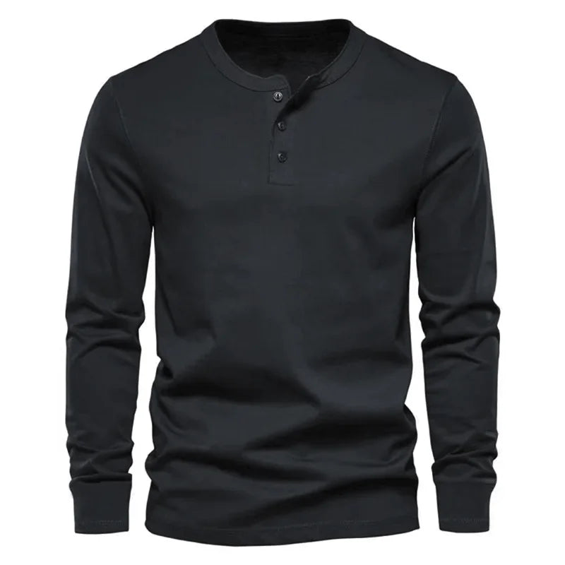 Cross-border Spring and Autumn Clothing European and American Men's T-Shirt Long-sleeved Men's Base Henry Shirt