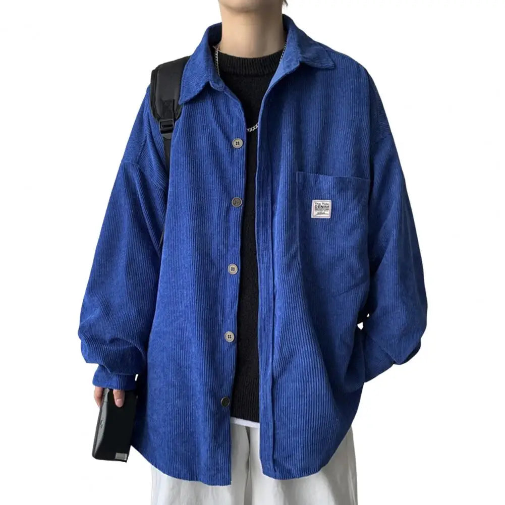 Spring Shirt Single-breasted Placket Casual Warm Corduroy Patch Pocket Men Tops Men Tops for Work