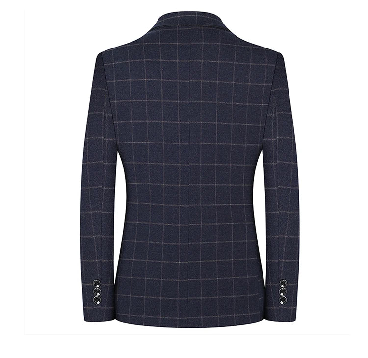 2024 New Spring and Autumn Coat Middle-aged Slim Fashion Handsome All Matching Plaid Suit Men Casual Polyester Blazer Mujer