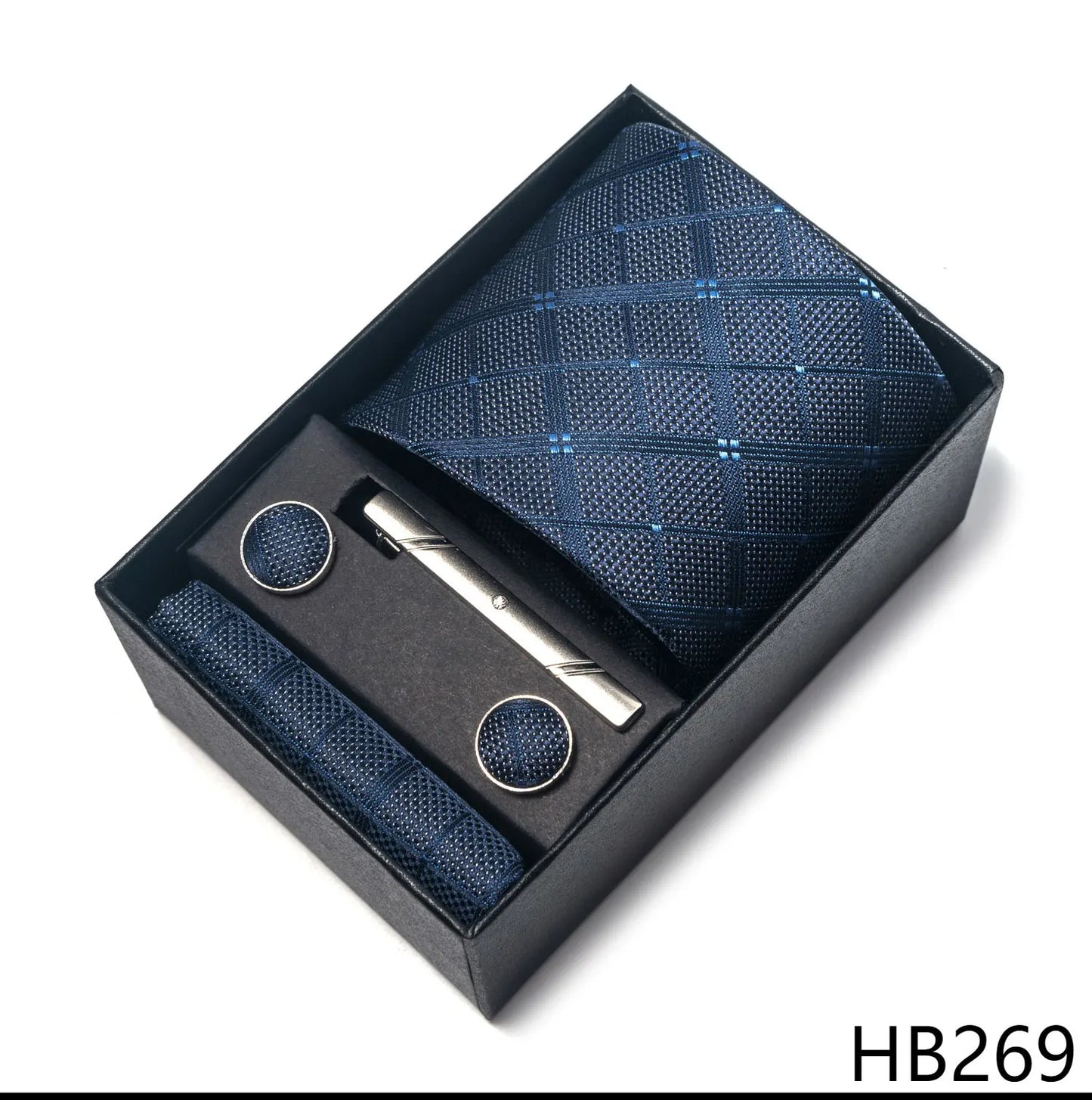 Luxury Brand 8 cm Tie Handkerchief Cufflink Clip Set For Men Wedding Gravata Suit Accessories Holiday Gift Box